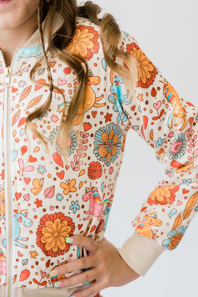 Retro Unicorns Satin Jacket For Women Mila And Rose Mila & Rose ® Everetts Place: Online Boutique