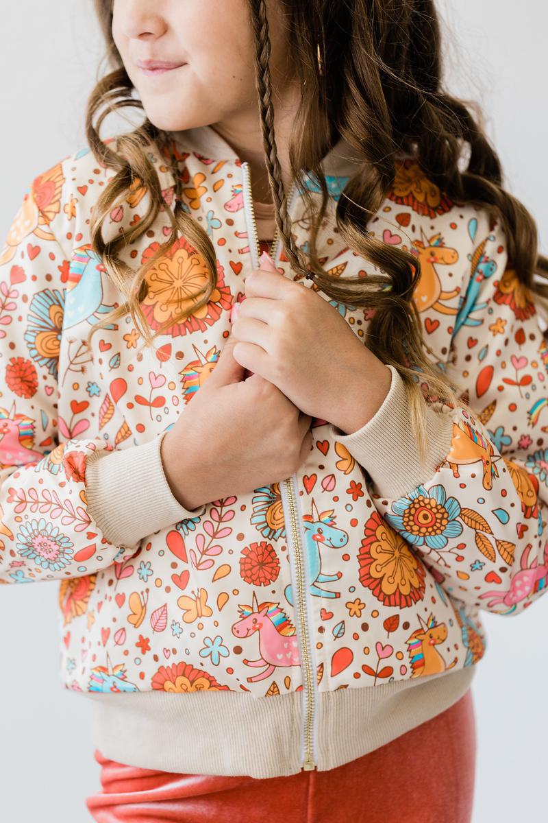 Retro Unicorns Satin Jacket For Women Mila And Rose Mila & Rose ® Everetts Place: Online Boutique