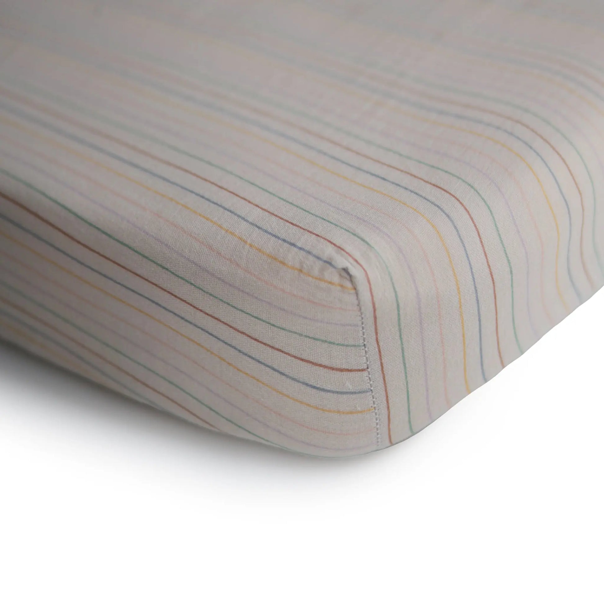 Mini Muslin Crib Sheet 100 Percent Cotton Extra Soft Breathable Fabric Full Elastic Edges Pre-Washed For Softness Mushie