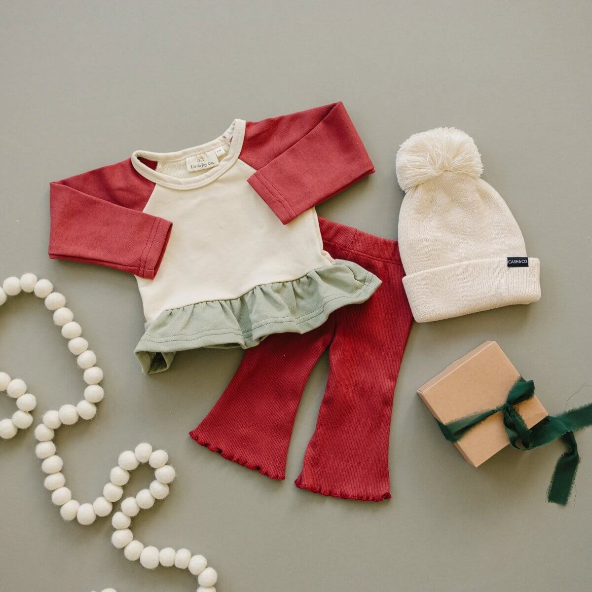 Little Joy Co. Ribbed Cotton Flared Leggings - Red Valentine's Coordinating - Everetts Place Boutique - 