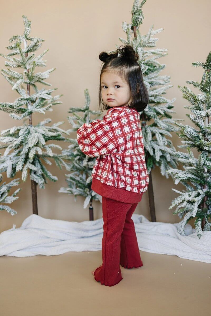 Little Joy Co. Ribbed Cotton Flared Leggings - Red Valentine's Coordinating - Everetts Place Boutique - 
