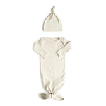 Mushie Ribbed Knotted Baby Gown and Beanie Set Made with Organic Cotton - Apparel & Accessories > Clothing > Baby & Toddler Clothing > Baby & Toddler Sleepwear Baby Clothes