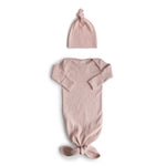 Mushie Ribbed Knotted Baby Gown and Beanie Set Made with Organic Cotton - Apparel & Accessories > Clothing > Baby & Toddler Clothing > Baby & Toddler Sleepwear Baby Clothes