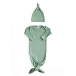 Mushie Ribbed Knotted Baby Gown and Beanie Set Made with Organic Cotton - Apparel & Accessories > Clothing > Baby & Toddler Clothing > Baby & Toddler Sleepwear Baby Clothes