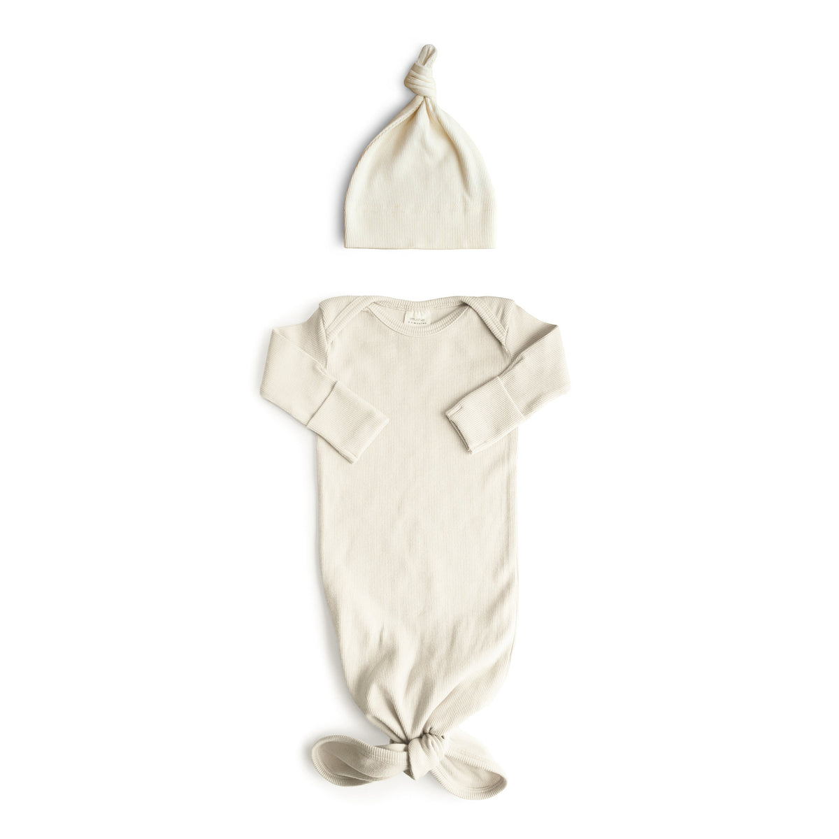 Organic Cotton Rib Knit Knotted Gown and Beanie Set by Mushie