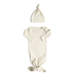 Organic Cotton Rib Knit Knotted Gown and Beanie Set by Mushie