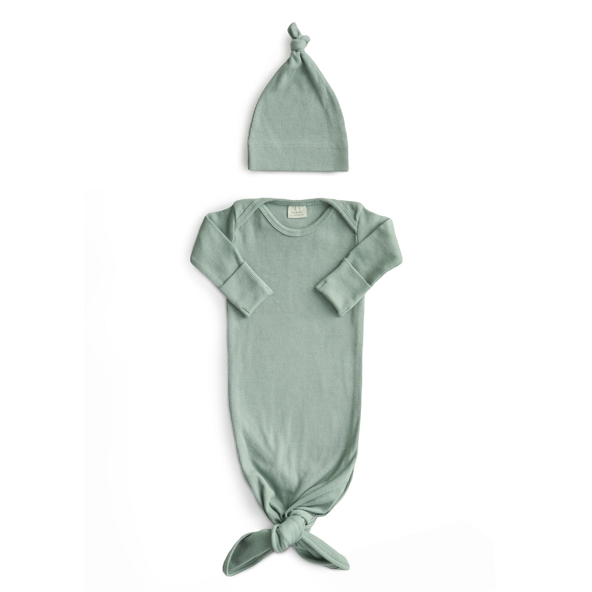 Organic Cotton Rib Knit Knotted Gown and Beanie Set by Mushie