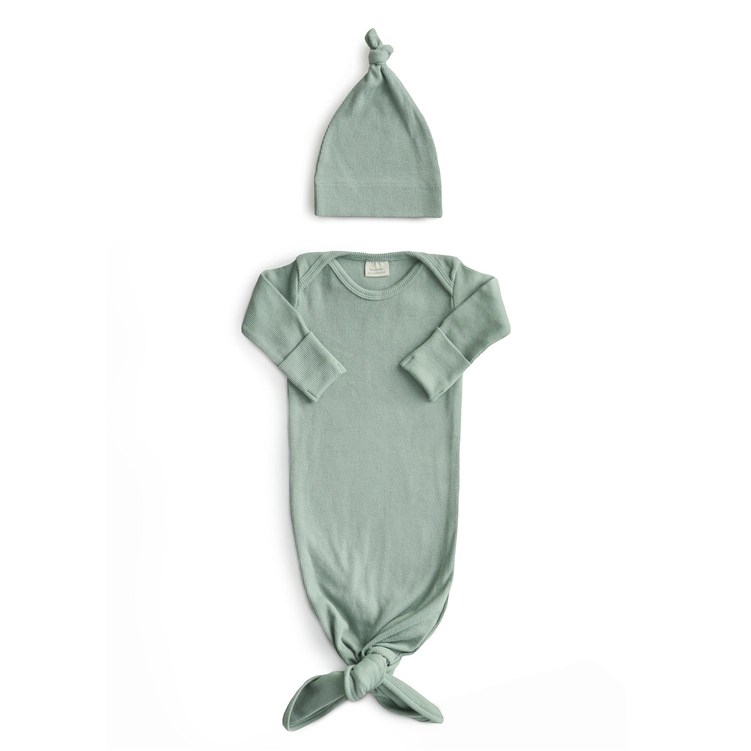Organic Cotton Rib Knit Knotted Gown and Beanie Set by Mushie (view 1 of 7)