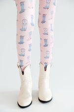 Mila & Rose Ribbons & Rodeos baby leggings. Western print with bows and boots.