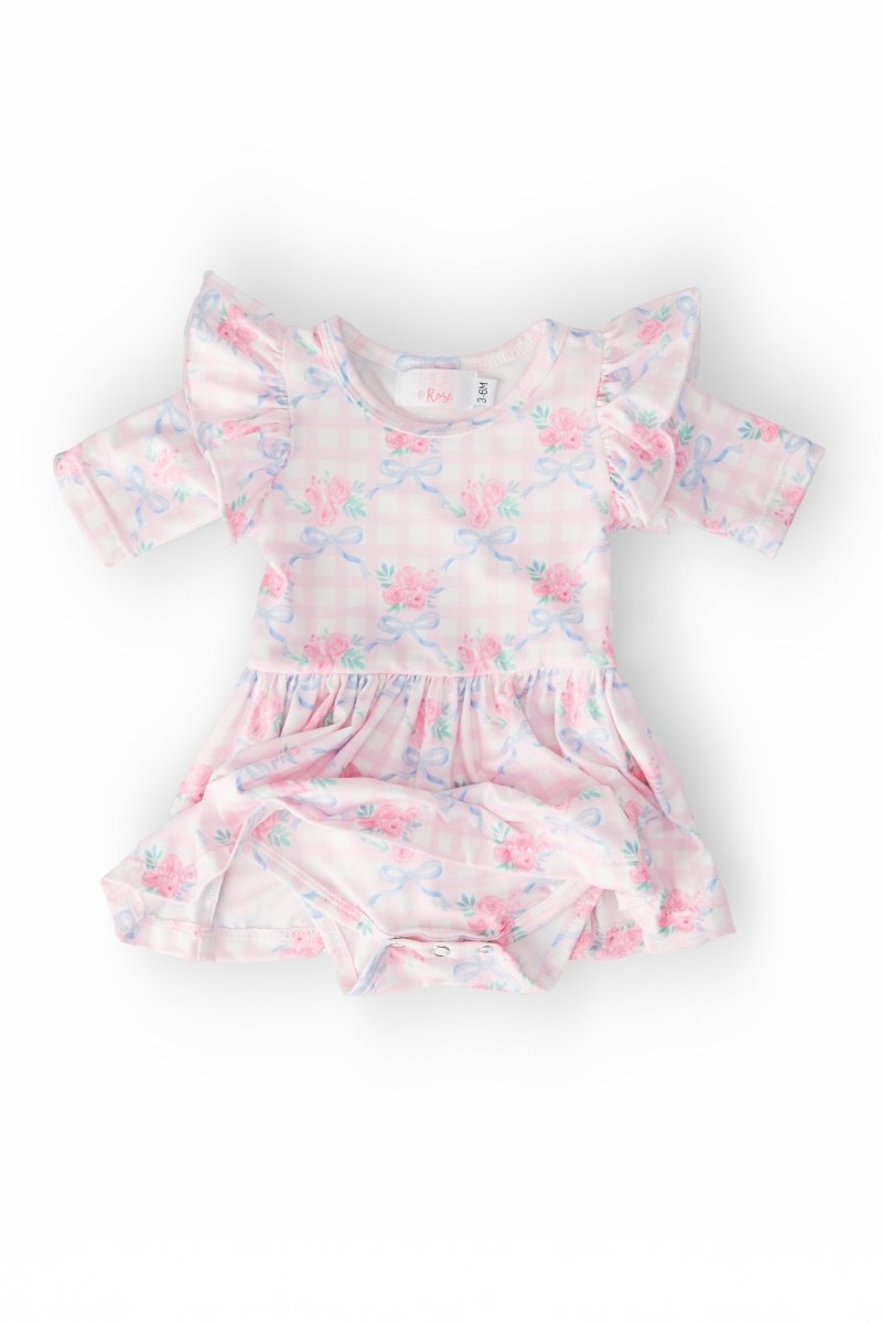 Mila & Rose ® Ribbons and Roses Twirl Bodysuit Three Quarter Sleeve - Everetts Place Boutique - 