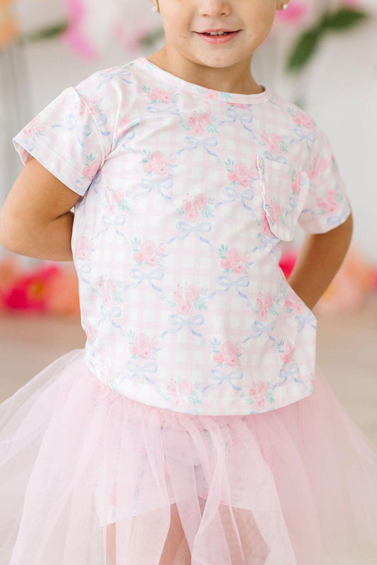 Mila & Rose ® Ribbons and Roses Ruffle Pocket Tee for Girls Casual - Apparel & Accessories > Clothing > Clothing Tops Ruffle Pocket Tee