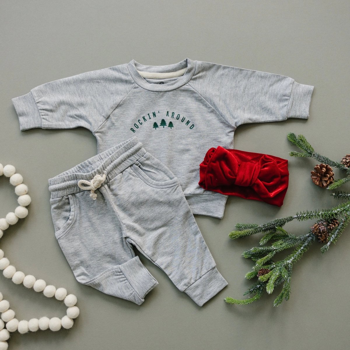 Little Joy Co. Rockin’ Around Bamboo Christmas Crewneck & Jogger Set - Everetts Place Boutique - 