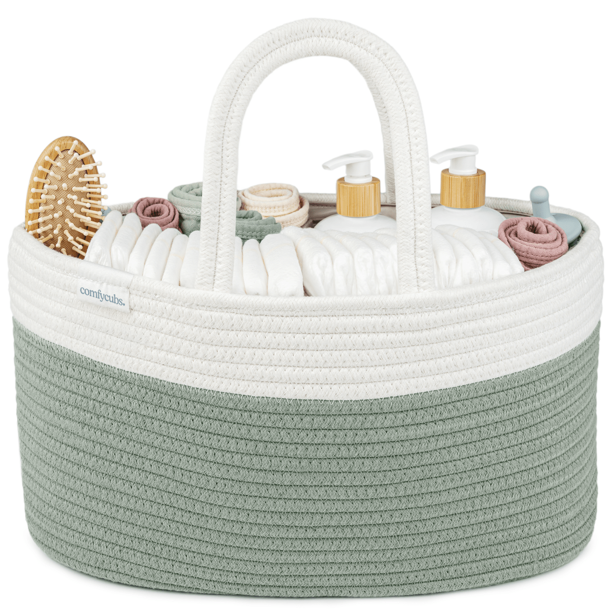Comfy Cubs Rope Diaper Caddy Sage Nursery Organizer For Baby Basics - Everetts Place Boutique - 