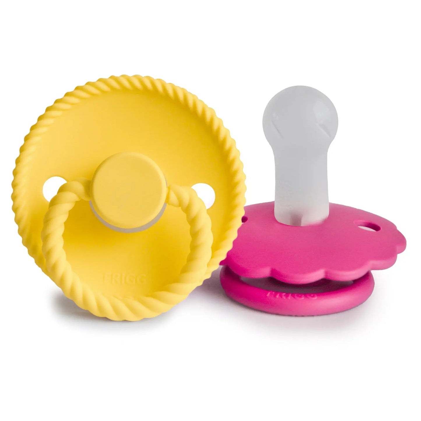 FRIGG Rope Daisy Silicone Pacifier Sunflower Fuchsia 2 Pack 6 to 18 Months Mushie