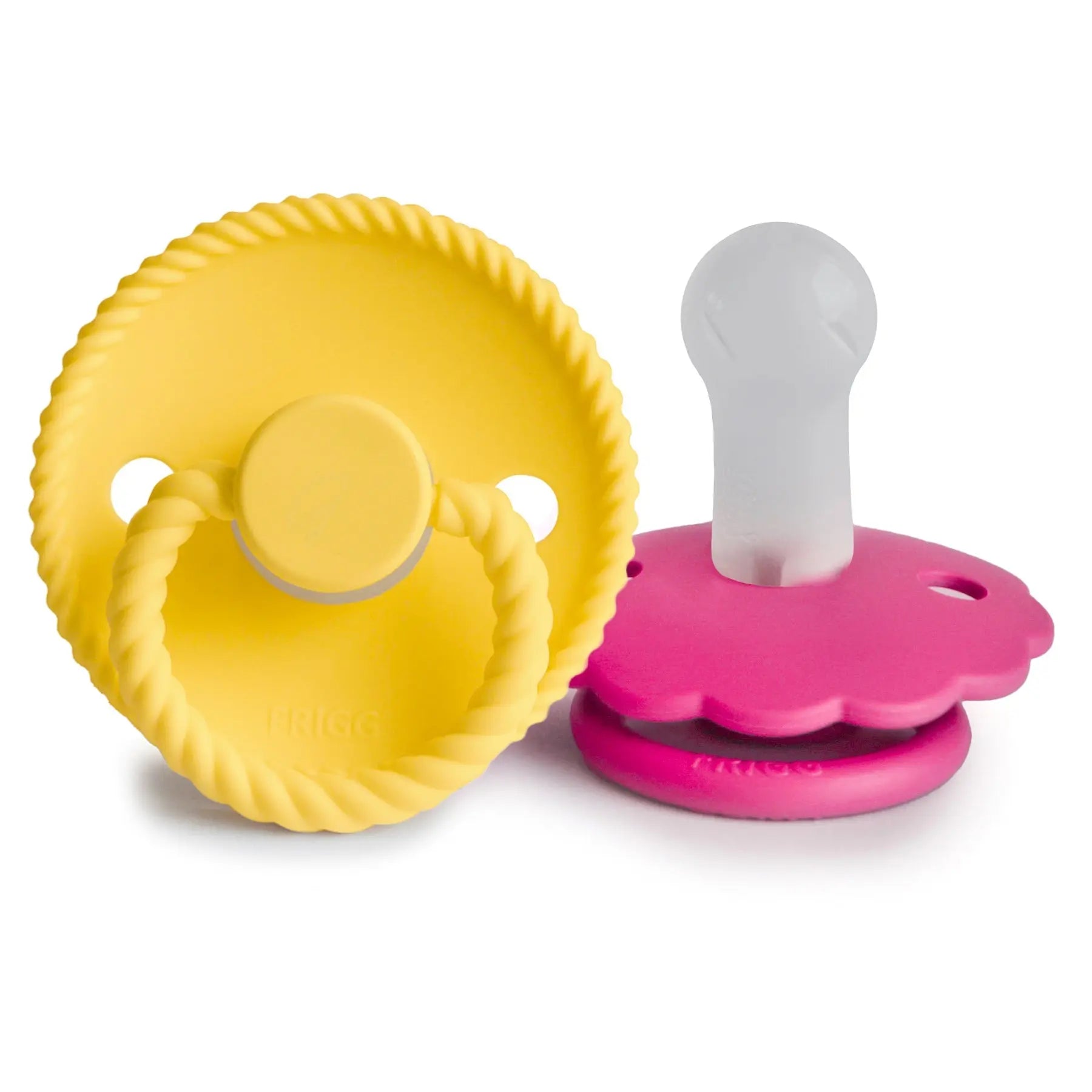 FRIGG Rope Daisy Silicone Pacifier Sunflower Fuchsia 2 Pack 6 to 18 Months Mushie