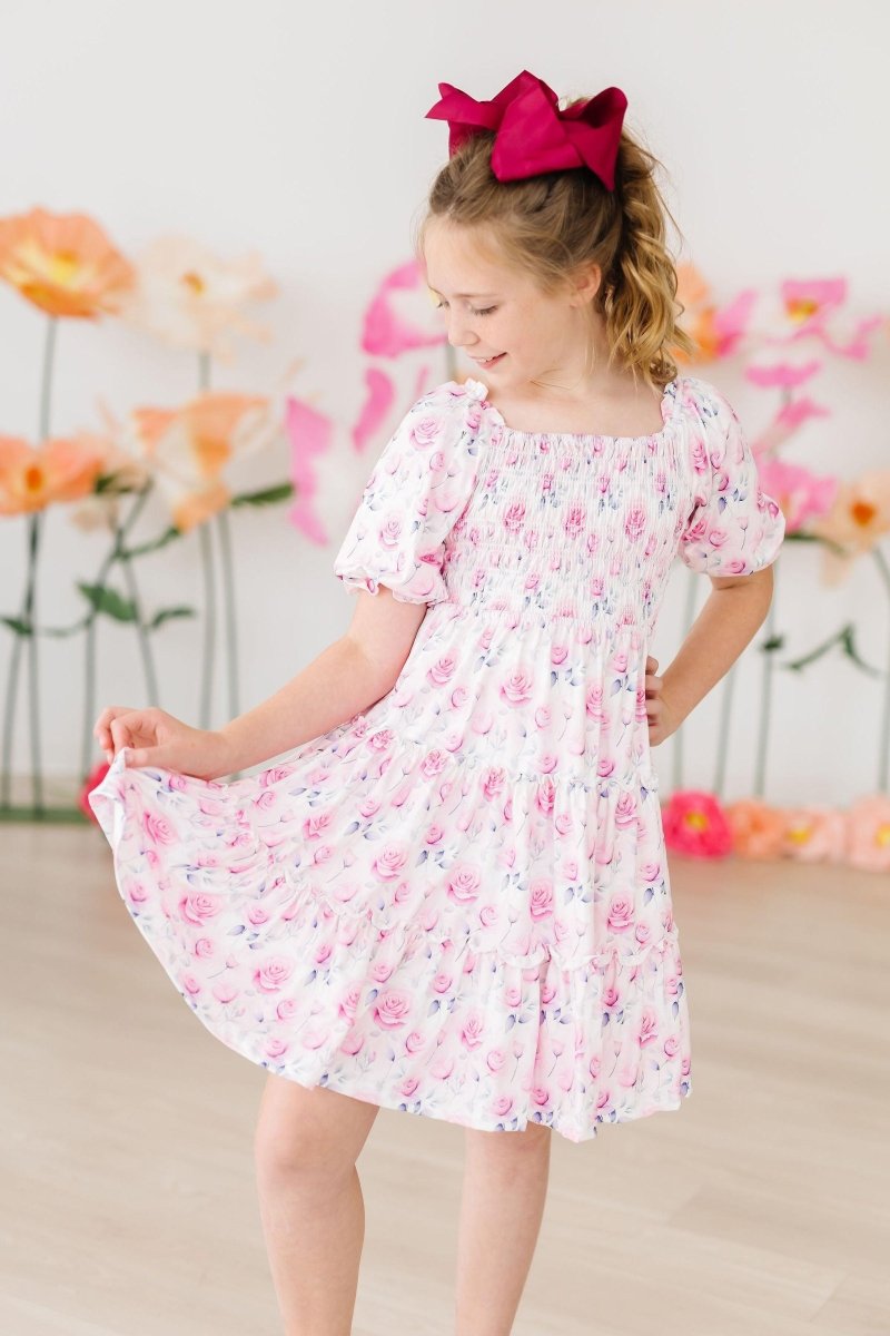 Mila & Rose ® Rose Garden Smocked Ruffle Dress For Girls Party Wear - Everetts Place Boutique - 