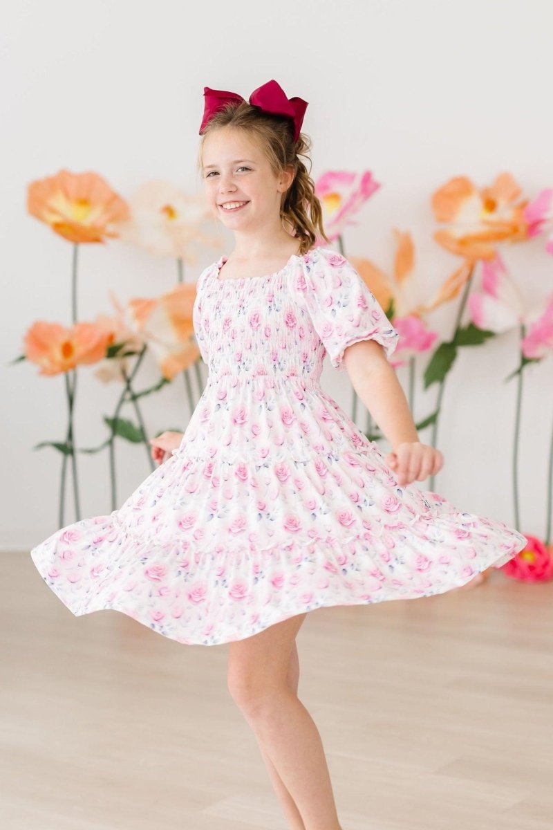 Mila & Rose ® Rose Garden Smocked Ruffle Dress For Girls Party Wear - Everetts Place Boutique - 