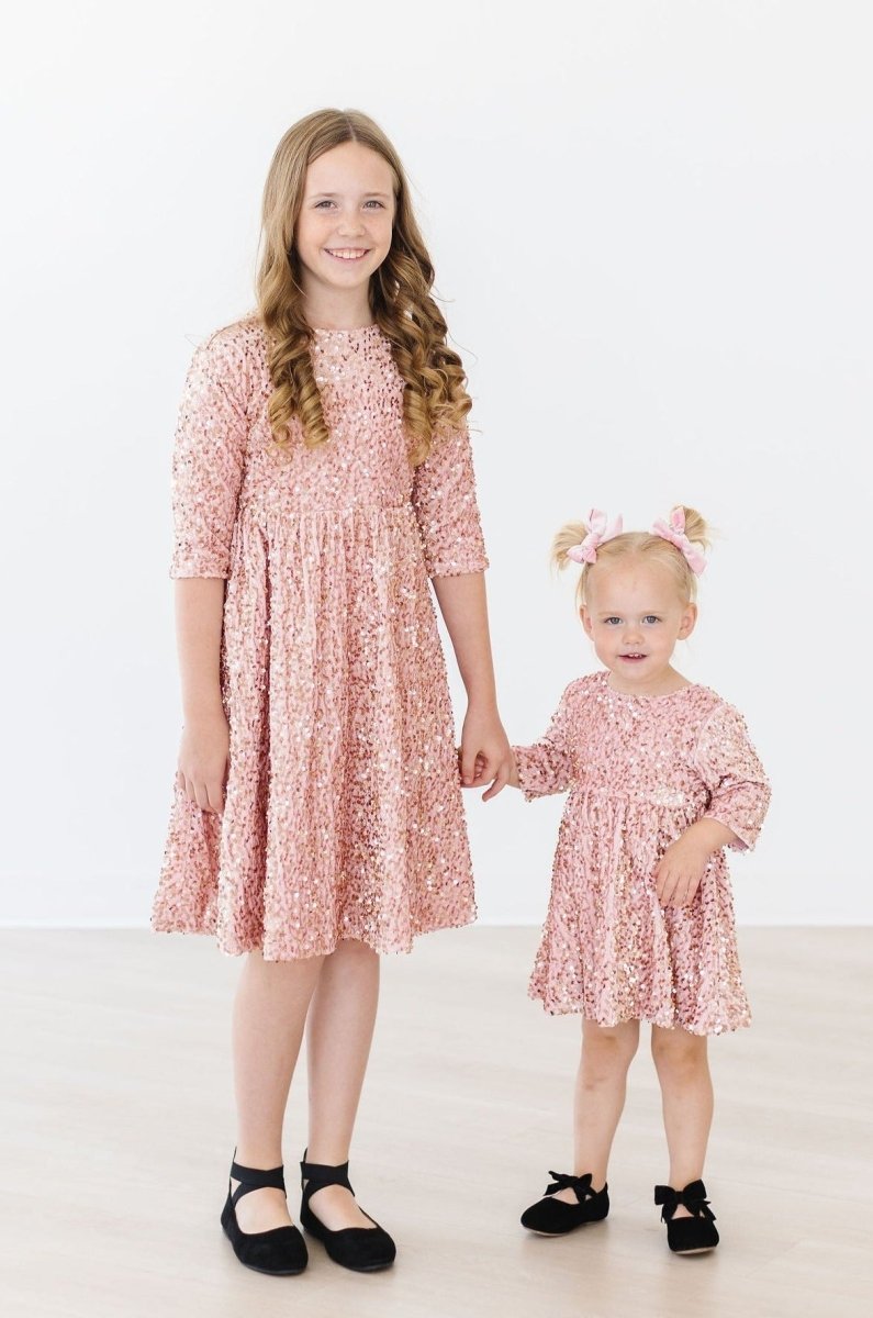 Mila & Rose ® Rose Gold Velvet Sequin Dress For Girls Birthday Party - Everetts Place Boutique - 