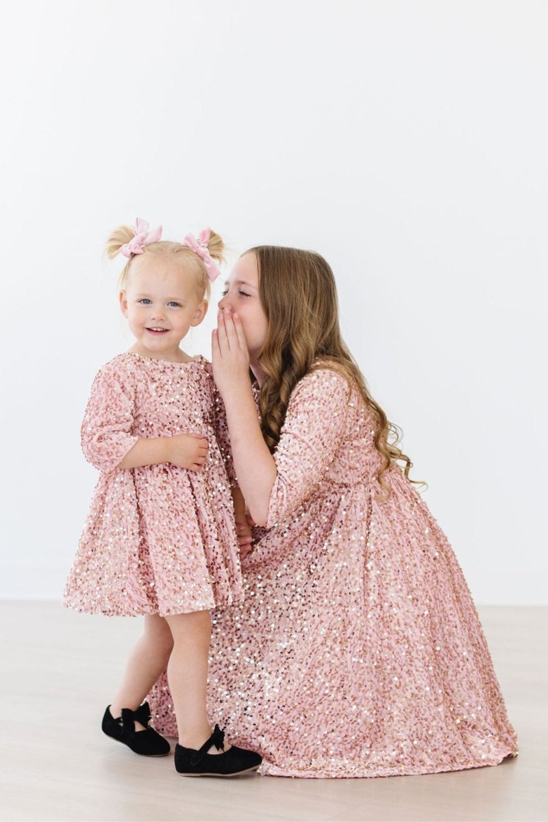 Mila & Rose ® Rose Gold Velvet Sequin Dress For Girls Birthday Party - Everetts Place Boutique - 