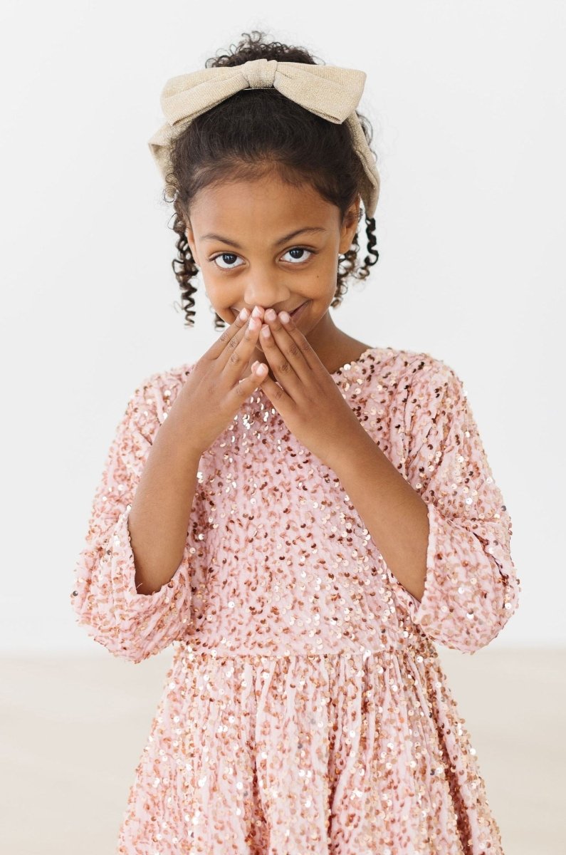 Mila & Rose ® Rose Gold Velvet Sequin Dress For Girls Birthday Party - Everetts Place Boutique - 