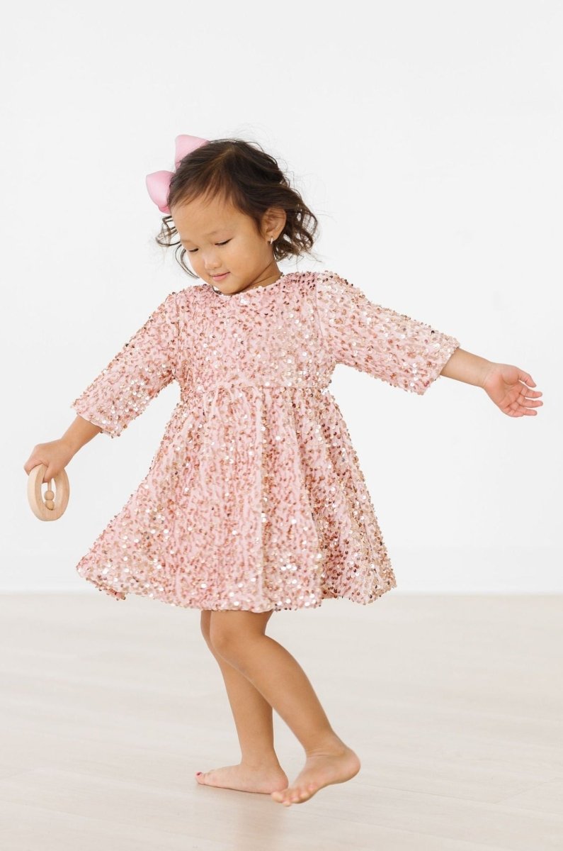 Mila & Rose ® Rose Gold Velvet Sequin Dress For Girls Birthday Party - Everetts Place Boutique - 