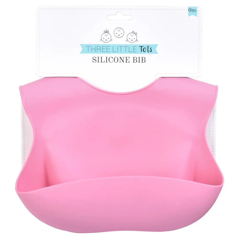 Three Little Tots Rose Silicone Bib with Crumb Catcher - 