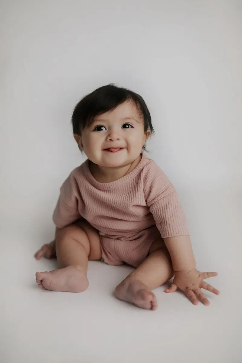 Three Little Tots Rose Summer Waffle Top & Bottom Set - 