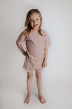 Three Little Tots Rose Summer Waffle Top & Bottom Set - 