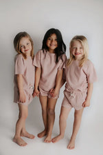 Three Little Tots Rose Summer Waffle Top & Bottom Set - 