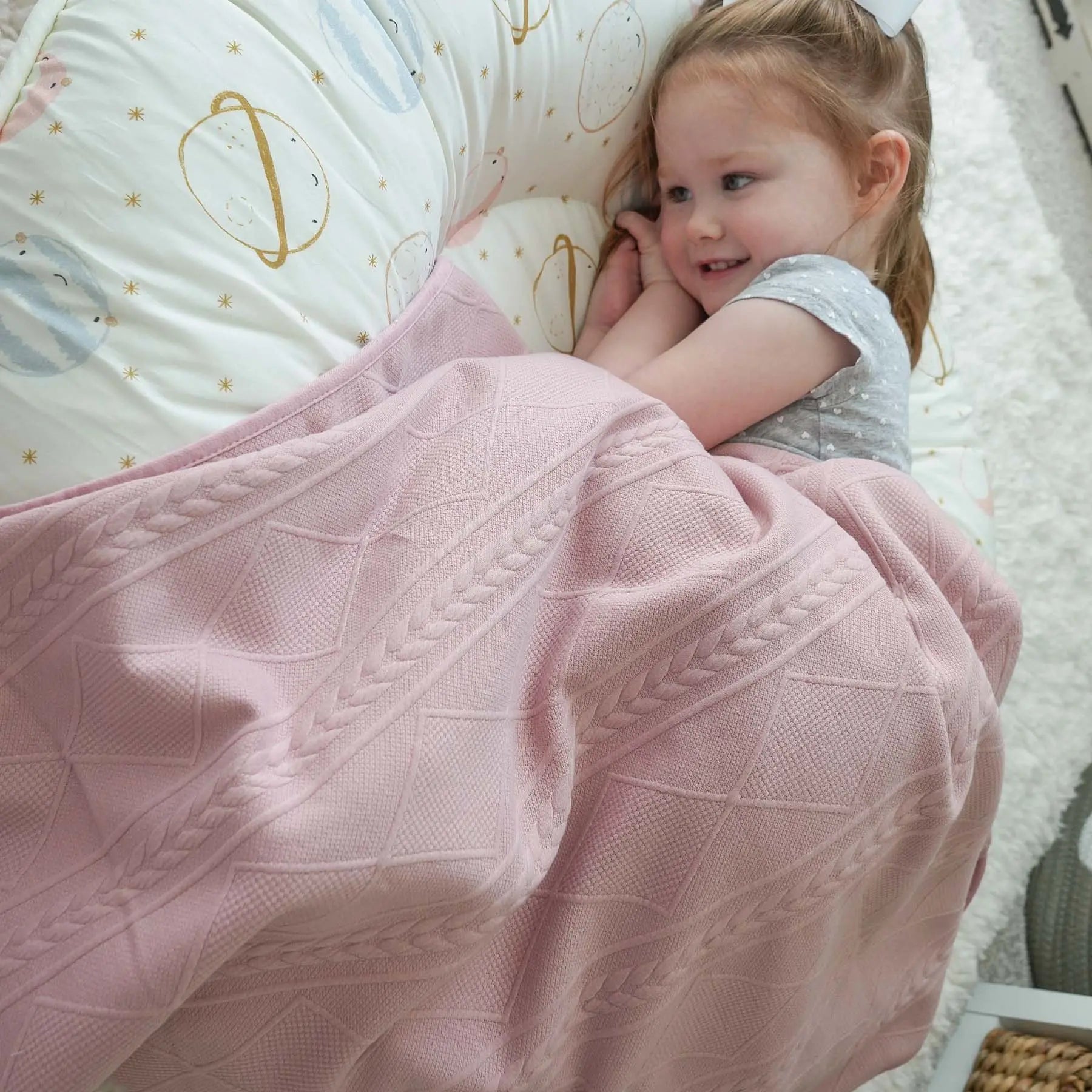 Rose Knit Blanket for Baby Soft Fabric Nursery Gift.