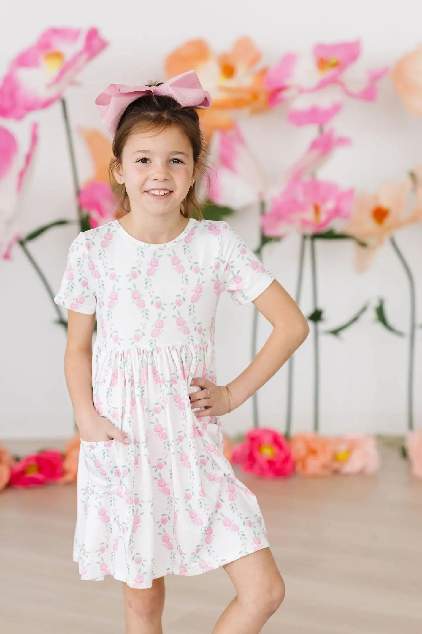 Mila & Rose ® Rosie Posie Short Sleeve Pocket Twirl Dress For Girls - Apparel & Accessories > Clothing > Dresses Twirl Pocket Dress S/S