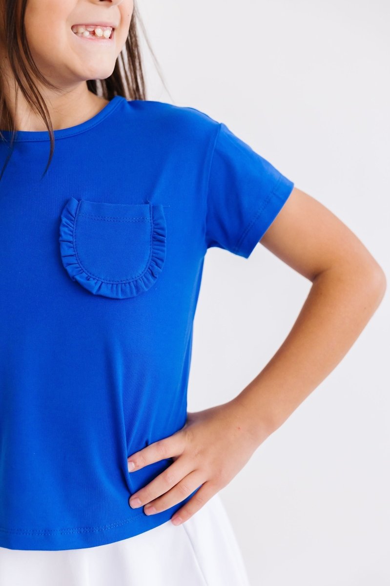 Mila & Rose ® Royal Blue Ruffle Pocket Tee For Girls Mila And Rose - Everetts Place Boutique - 