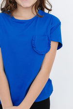Mila & Rose ® Royal Blue Ruffle Pocket Tee For Girls Mila And Rose - Everetts Place Boutique - 