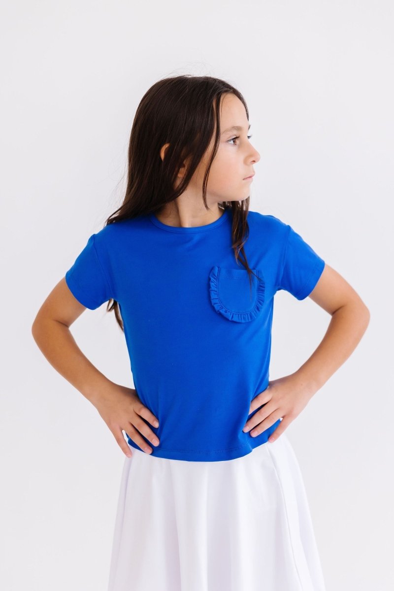 Mila & Rose ® Royal Blue Ruffle Pocket Tee For Girls Mila And Rose - Everetts Place Boutique - 