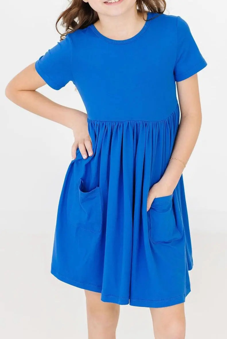 Mila & Rose ® Royal Blue Short Sleeve Pocket Twirl Dress For Girls - Apparel & Accessories > Clothing > Dresses Twirl Pocket Dress S/S