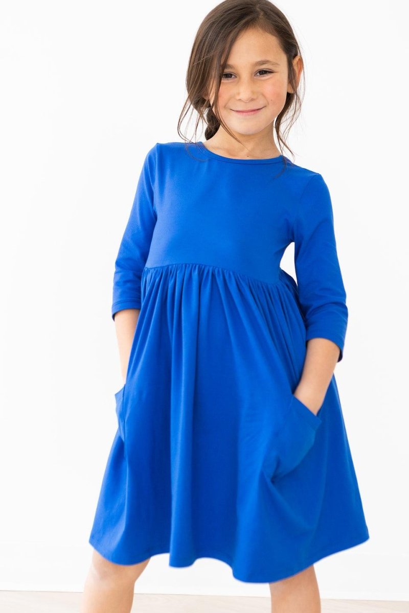 Mila & Rose ® Royal Blue Three Quarter Sleeve Pocket Twirl Dress Toddlers - Everetts Place Boutique - 