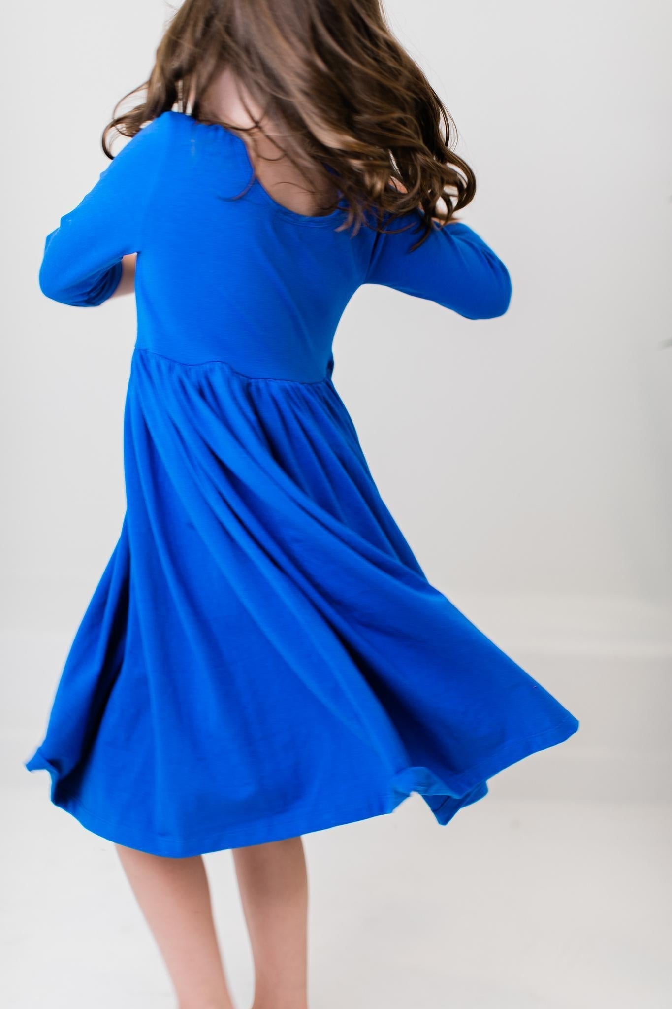 Royal Blue Three Quarter Sleeve Pocket Twirl Dress Toddlers Mila & Rose ® Everetts Place: Online Boutique