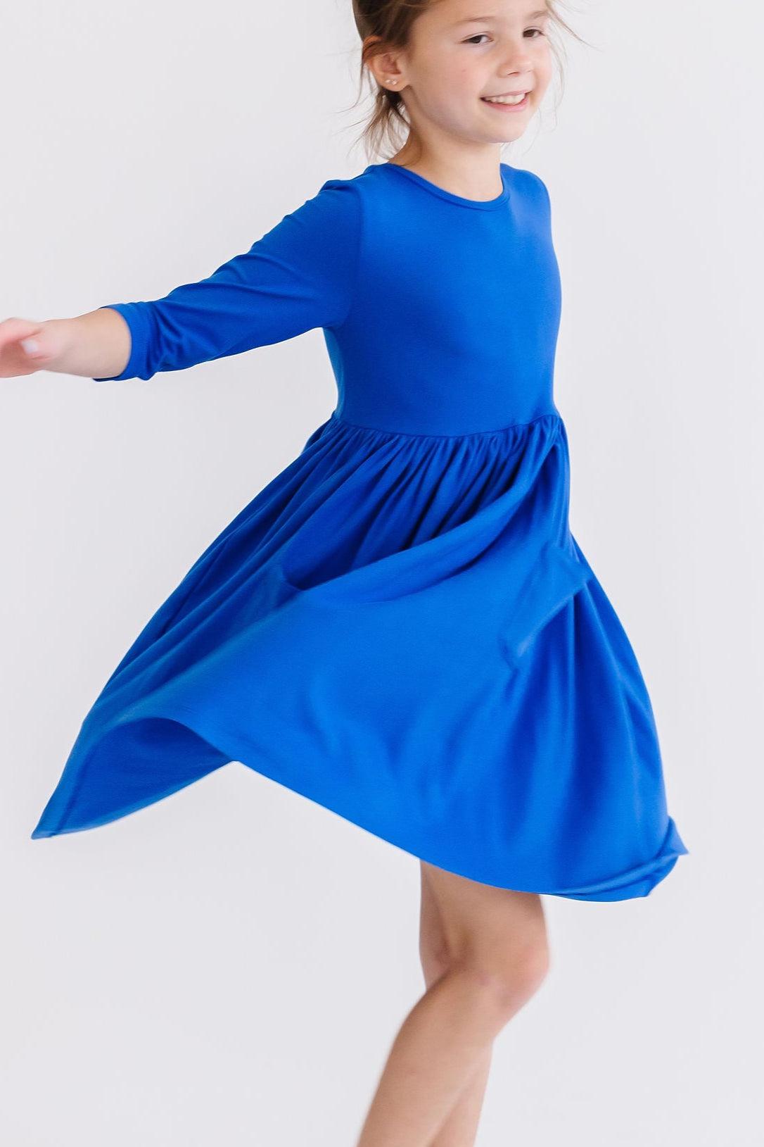 Royal Blue Three Quarter Sleeve Pocket Twirl Dress Toddlers Mila & Rose ® Everetts Place: Online Boutique