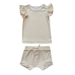 Harp Angel Boutique Ruffle Ribbed Short Set with Ruffle Sleeves - Apparel & Accessories > Clothing > Outfit Sets Set
