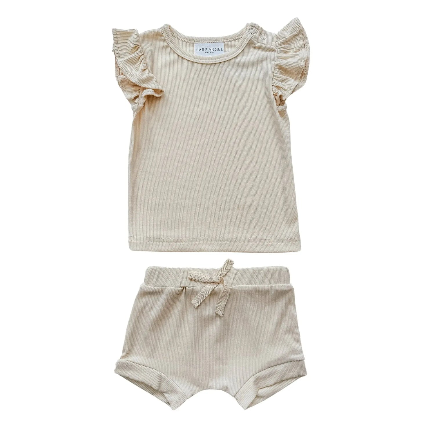 Harp Angel Boutique Ruffle Ribbed Short Set with Ruffle Sleeves - Apparel & Accessories > Clothing > Outfit Sets Set