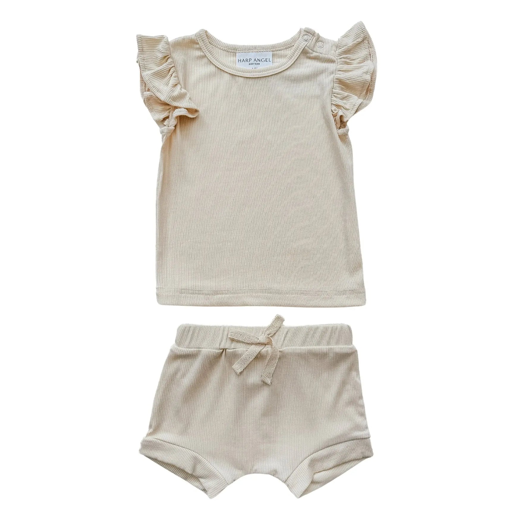 Harp Angel Boutique Ruffle Ribbed Short Set with Ruffle Sleeves - Apparel & Accessories > Clothing > Outfit Sets Set