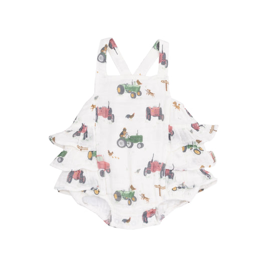 Ruffle Sunsuit Tractors And Friends Pink Baby Outfit Angel Dear Everetts Place: Online Boutique