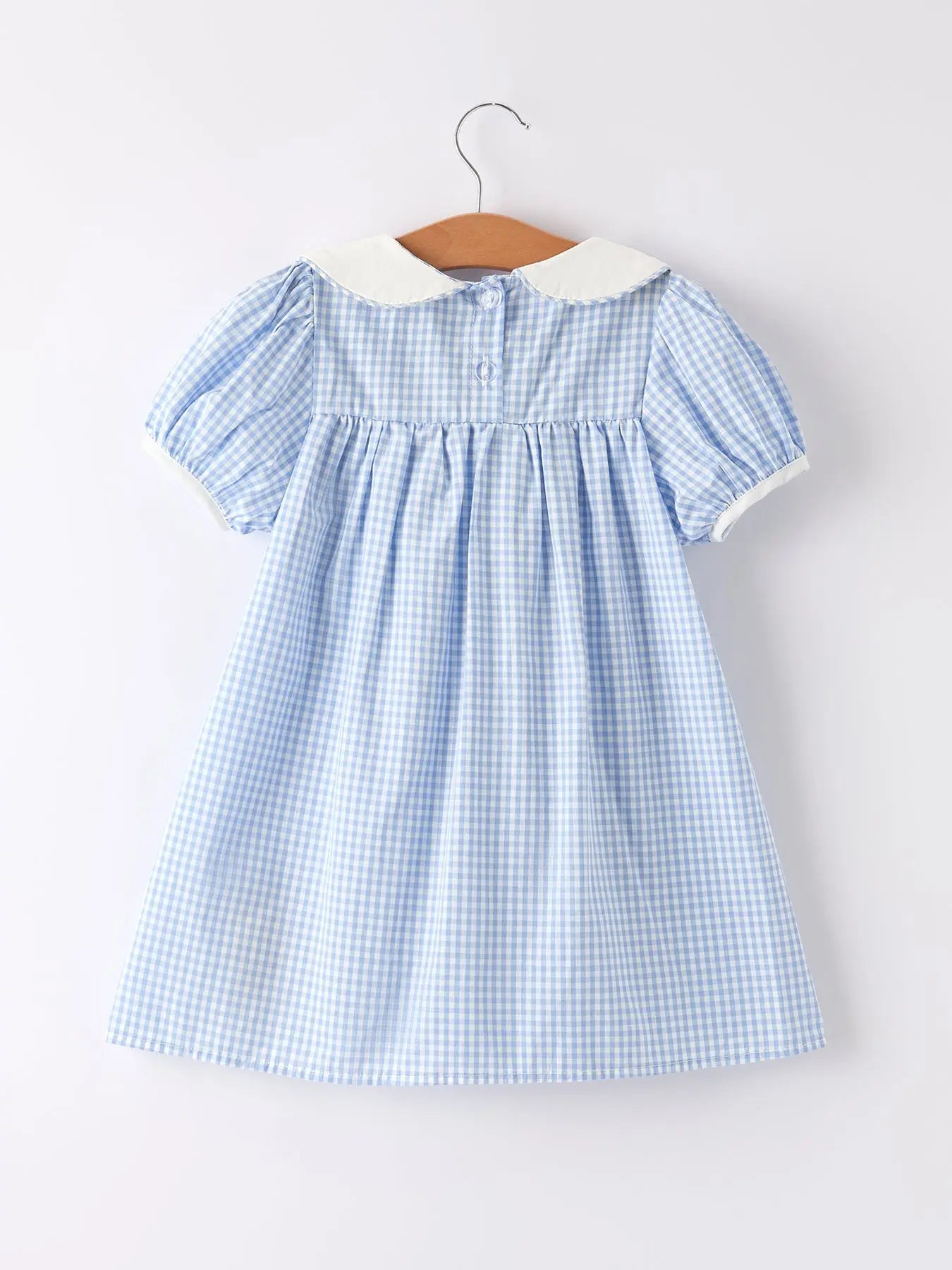 Rylee Faith Blue Rabbit Embroidery Plaid Baby Collar Dress 100 Percent Cotton Rylee Faith Designs 