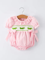 Rylee Faith Designs Baby Girls Summer Crocodile Embroidered Smocked Romper - 