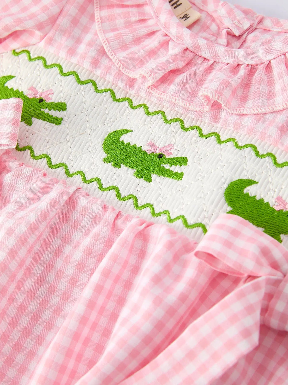 Rylee Faith Designs Baby Girls Summer Crocodile Embroidered Smocked Romper - 
