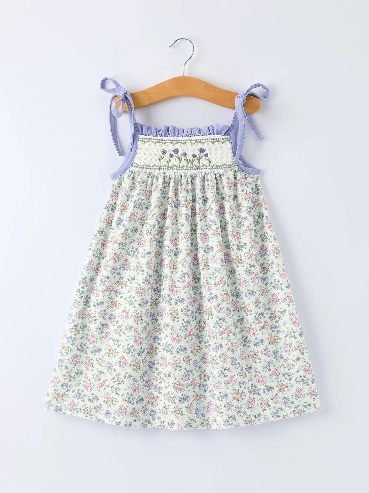 Rylee Faith Designs Spring Purple Floral Embroidered Smocked Bow Girl Dress - 