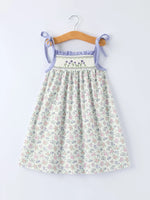 Rylee Faith Designs Spring Purple Floral Embroidered Smocked Bow Girl Dress - 