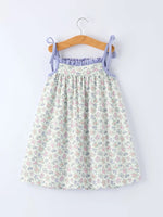Rylee Faith Designs Spring Purple Floral Embroidered Smocked Bow Girl Dress - 