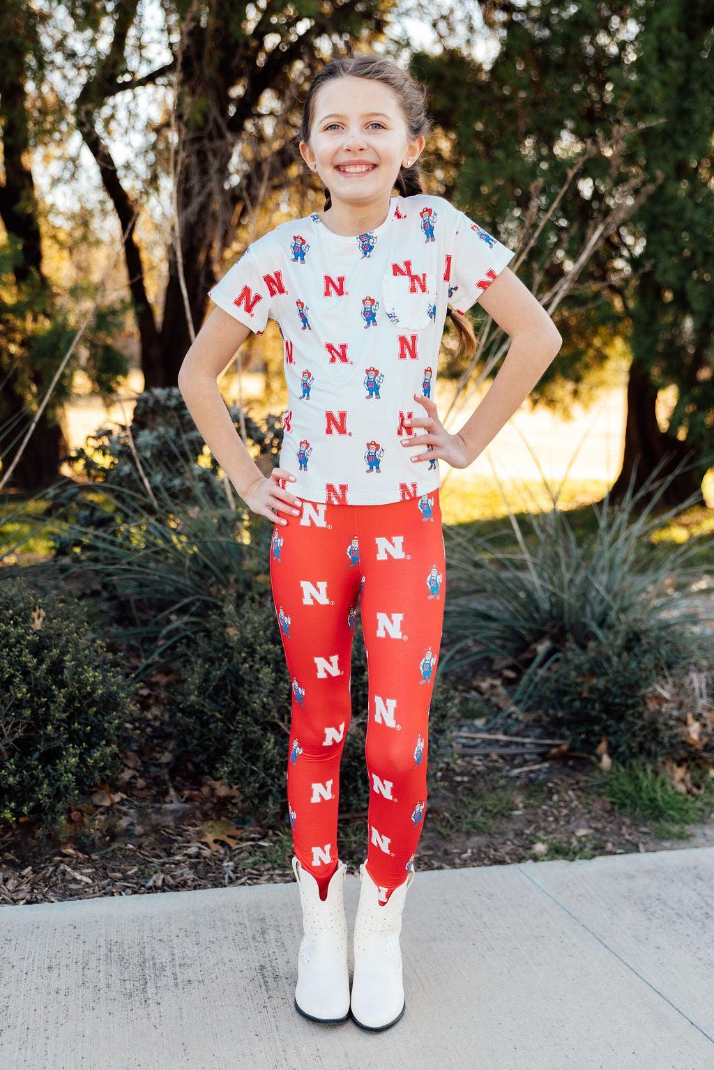 Mila & Rose Nebraska Red Herbie Husker baby leggings.