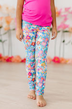 Mila & Rose baby Preppy Floral Leggings with pink and blue flowers.